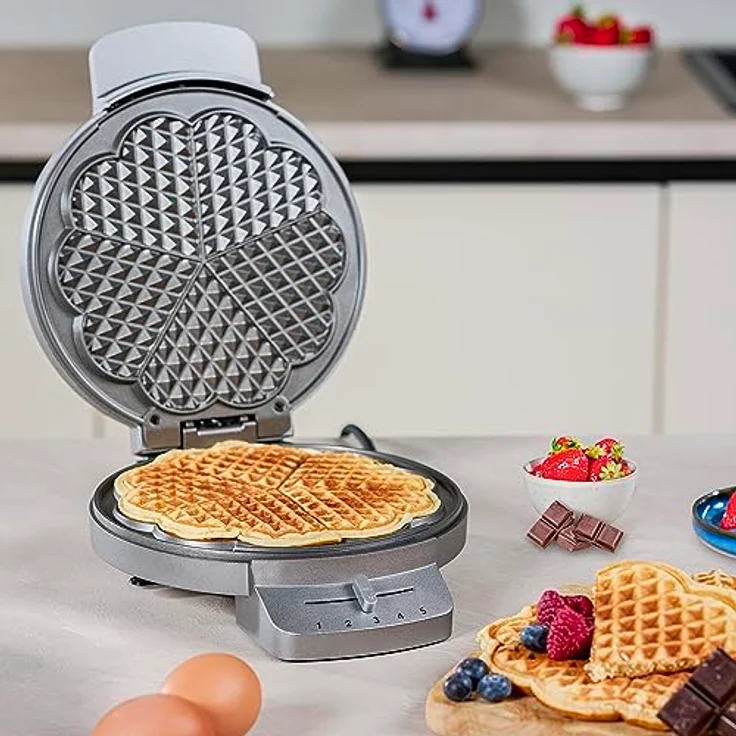 Princess Waffeleisen 132380, mit Herzwaffelform, 1200 Watt, 0,85m Kabellänge, 5 Heizstufen, mit Kontrollleuchte – Bild 2