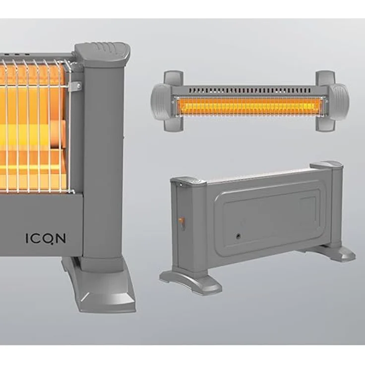 ICQN Infrarot Standheizstrahler, Elektroheizung mit 900 W für Räume bis 10m², Silber, 135 cm Kabel, IP20 zertifiziert – Bild 5