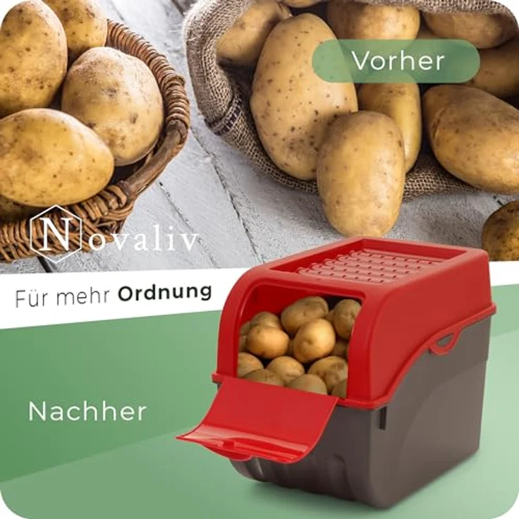 Novaliv Gemüsebox Set rot, Vorratsdosen aus Kunststoff mit 3 Größen (3.5L, 5L, 9L) für Kartoffeln, Zwiebeln, Knoblauch und Obst – Bild 6