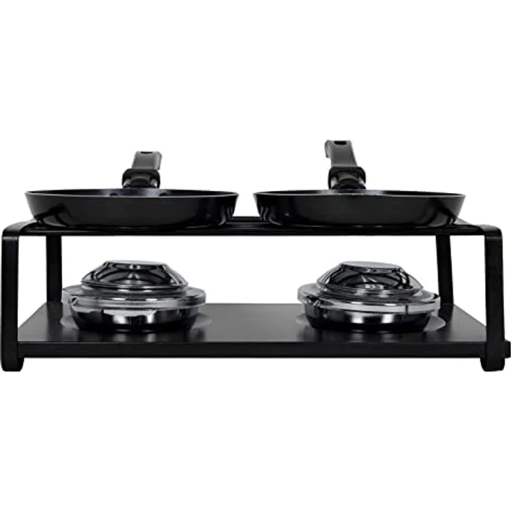 Mini Raclette Set ohne Strom - für 2 Personen - Tischgrill mit 2 Pfannen - Camping Festival Picknick Tisch Grill mit Brenner für Brennpaste Betrieb mit Feuer – Bild 2
