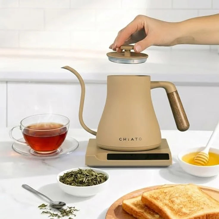 CHiATO flowPLAY Wasserkocher, 360° drehbar mit präzisem Schwanenhals-Ausguss und Touch-Display, 0,6 Liter, Temperatur einstellbar von 40 bis 100 °C, Schwarz – Bild 2
