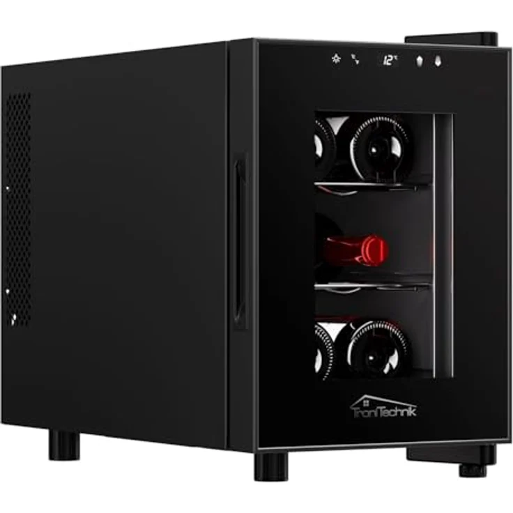 Tronitechnik® Weinkühlschrank Montpellier, Mini-Kühlschrank 17 Liter, 6 Flaschen, LED Licht, freistehend, Edelstahl – Bild 1