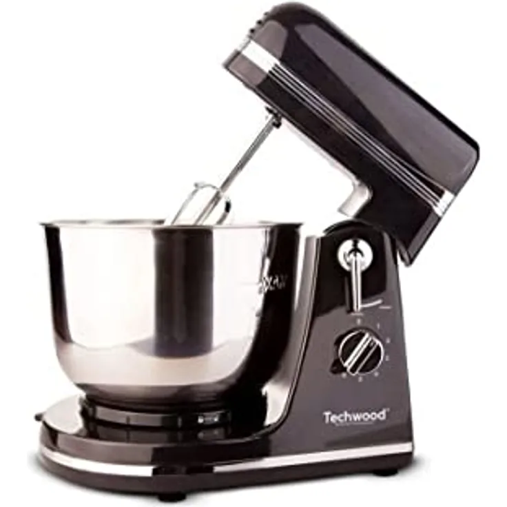 Techwood TMB-366 300 W Küchenmaschine, 6 Geschwindigkeitsstufen mit Schüssel 3,5 l, legierter Stahl, 3,5 l, Schwarz