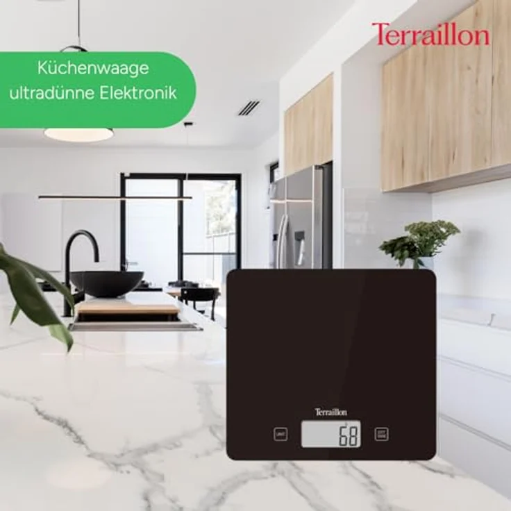 Terraillon Küchenwaage, Mit Tara-Funktion, Flüssigkeitsanzeige, Ultradünn, Bis 3 kg, T1040, Motiv Bakery – Bild 3