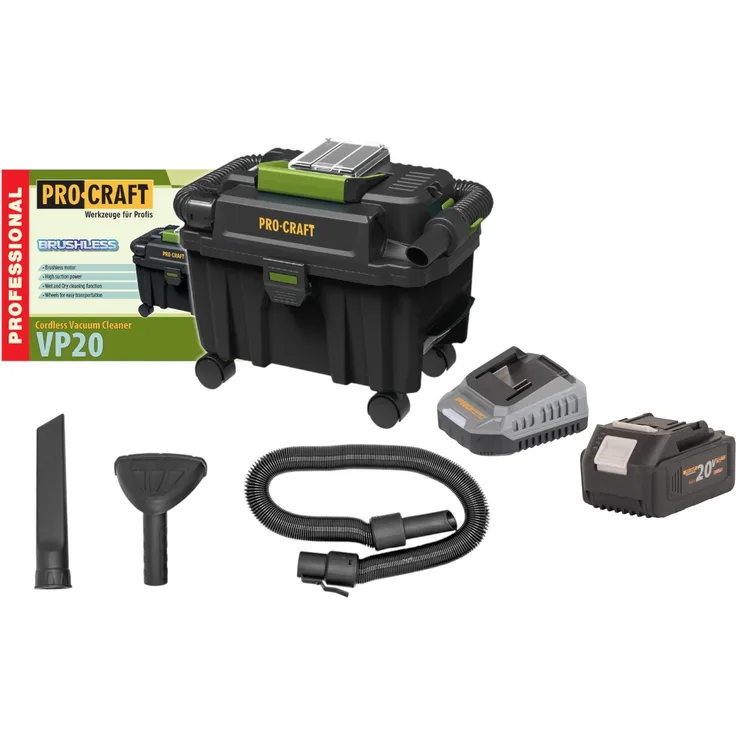 Procraft VP20 Akku Industriesauger 20 V, 10 l, Brushless, inklusive 1x 4,0 Ah Akku und Ladegerät
