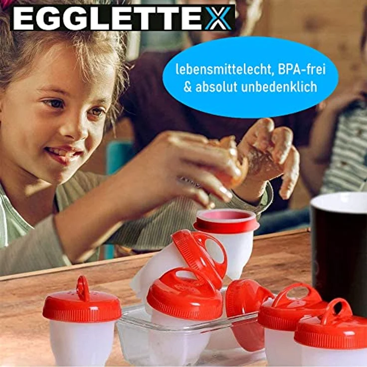 MAVURA EGGLETTEX Eierkocher ohne Schale [6er Set], Silikon Egglettes in Weiß/Rot, Anti-Haft Beschichtung, lebensmittelechtes Material – Bild 5