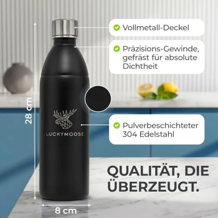 Luckymoose Infinity Edelstahlflasche für Wassersprudler, spülmaschinenfest, 0,75 bis 1,1 Liter, bruchsicher, für SodaStream DUO & TERRA – Bild 7