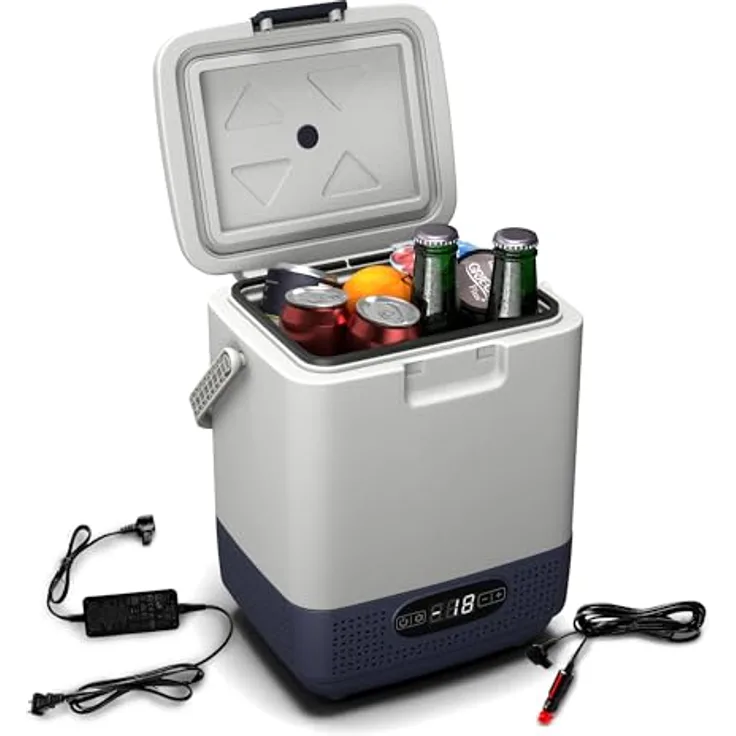 Klarstein SwiftFrost 12L Mobiler Mini-Kühlschrank Mit Großem Fach, LCD-Panel, Starkem Kompressor & Anti-Schock-Technologie - Ideal Als Kühlbox Für Camping, Büro Oder Unterwegs, Weiß