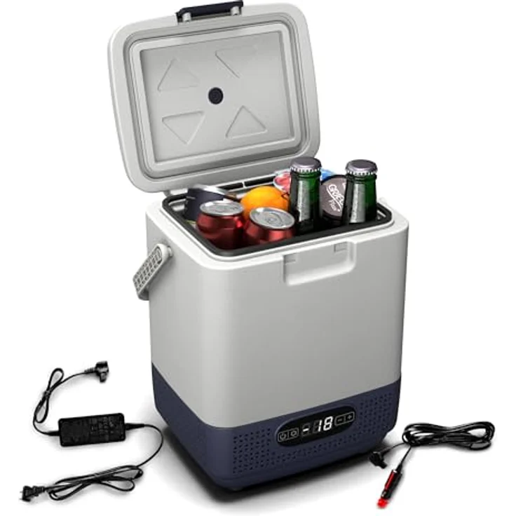 Klarstein SwiftFrost 12L Mobiler Mini-Kühlschrank Mit Großem Fach, LCD-Panel, Starkem Kompressor & Anti-Schock-Technologie - Ideal Als Kühlbox Für Camping, Büro Oder Unterwegs, Weiß – Bild 1