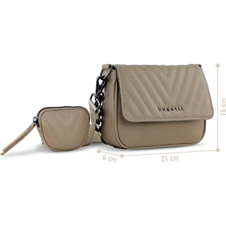 Bugatti Sira Crossover Bag, stylishe Umhängetasche aus Kunstleder mit trendiger Steppung, nude, 20 x 6 x 15 cm – Bild 2