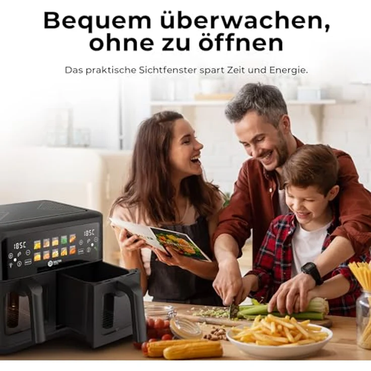 Balter Heißluftfritteuse HL-901, 2 Kammern mit Sichtfenster, 9L (2x4,5L), 2400W, 10 Programme, Dual Zone & Sync Finish, Rezeptheft – Bild 6