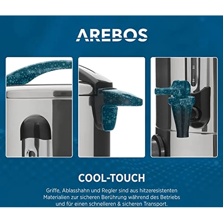 Arebos Glühweinkocher AR-HE-GKE88L, Einkoch- und Heißgetränkeautomat 8,8 L, Temperatureinstellung 30-110°C, Überhitzungsschutz, Edelstahl, 950 W – Bild 4