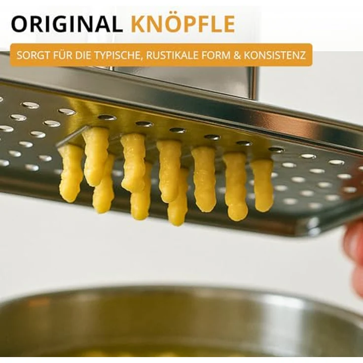Westmark Spätzlehobel Knöpfle Inox, Edelstahl-Spätzlereibe mit Schlitten für feine Knöpfle & Spätzle, Silber, 31,5 cm – Bild 4