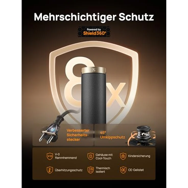 Dreo Solaris Slim H3, PTC Keramik Heizlüfter mit 70° Oszillation, Fernbedienung, 12-Std-Timer und 3 Heizmodi, leise und Überhitzungsschutz – Bild 3