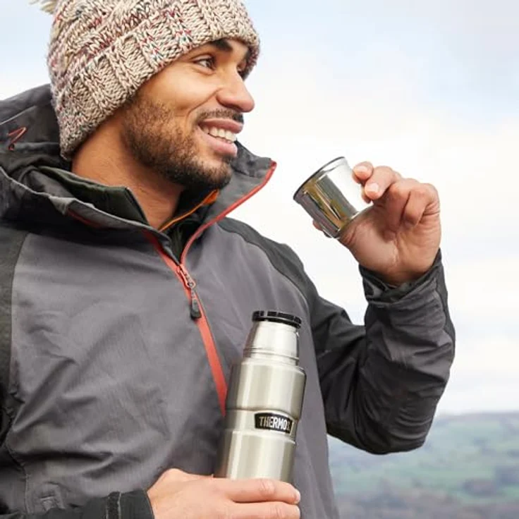 Kleine King Thermos-Kanne grau, aus Edelstahl, hält heiß oder kalt, 470 ml – Bild 6