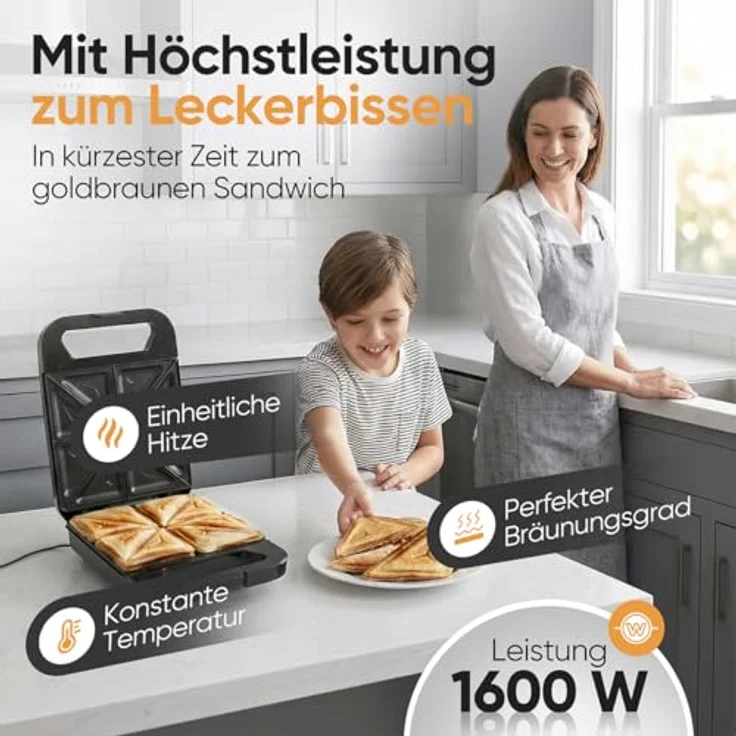 ProfiCook® Sandwichmaker PC ST 1329, für 4 Sandwiches gleichzeitig, Antihaft-Platten, 1600W, Bereitschaftsanzeige, platzsparend im aufrechten Stand – Bild 4