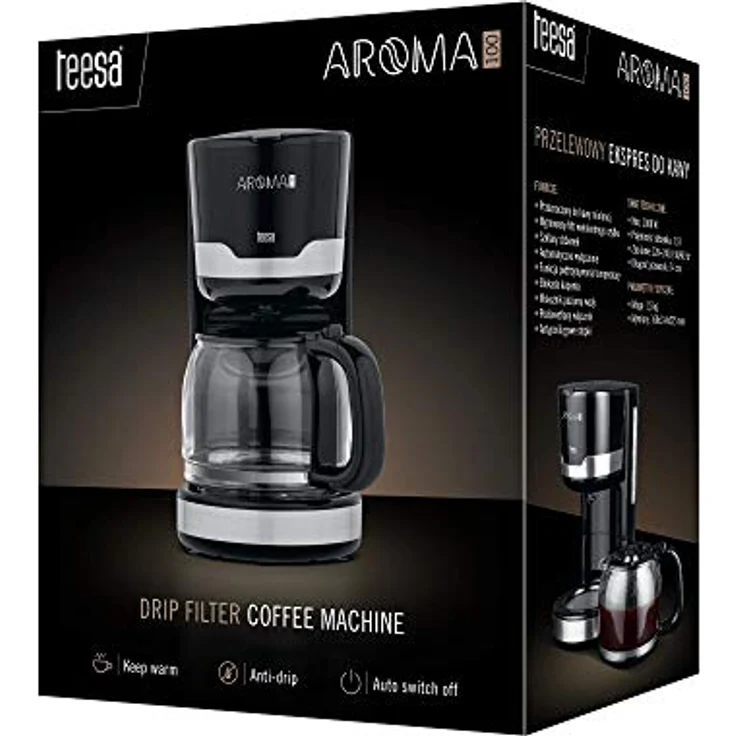 Teesa TSA4006 Filter-Kaffeemaschine mit Glaskanne AROMA 100, schwarz – Bild 5