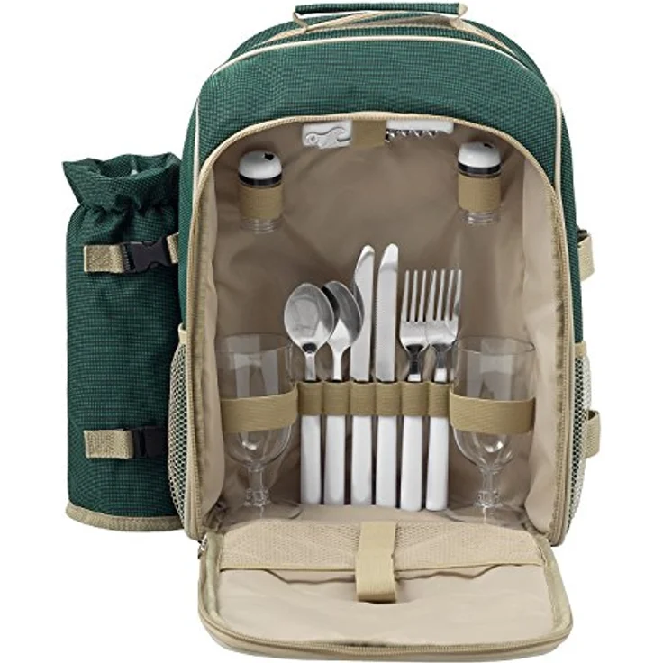 Mit Picknickdecke Grün und Picknickdecke  anndora Picknickrucksack 2 Personen 15 tlg. Zubehör und Picknickdecke grün beige – Bild 4