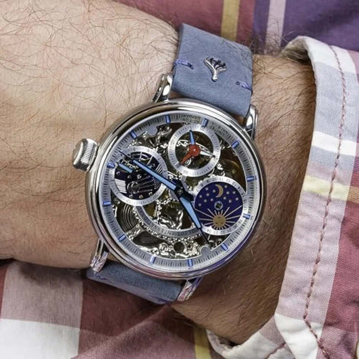 Poljot International Mechanische Uhr 9931.2940771, Herrenuhr Handaufzug, limitiert, Graublau/Türkis, mit Tag-Nacht-Anzeige und Saphirglas – Bild 5