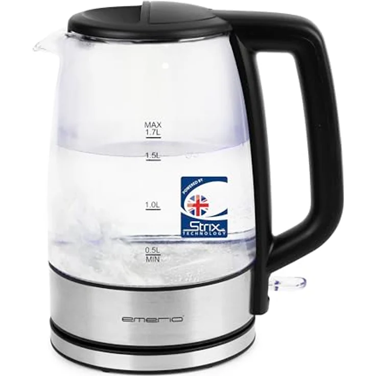 Emerio Glas-Wasserkocher WK-130126, 1,7 Liter, 2200 Watt, Schwarz-Transparent – Bild 1