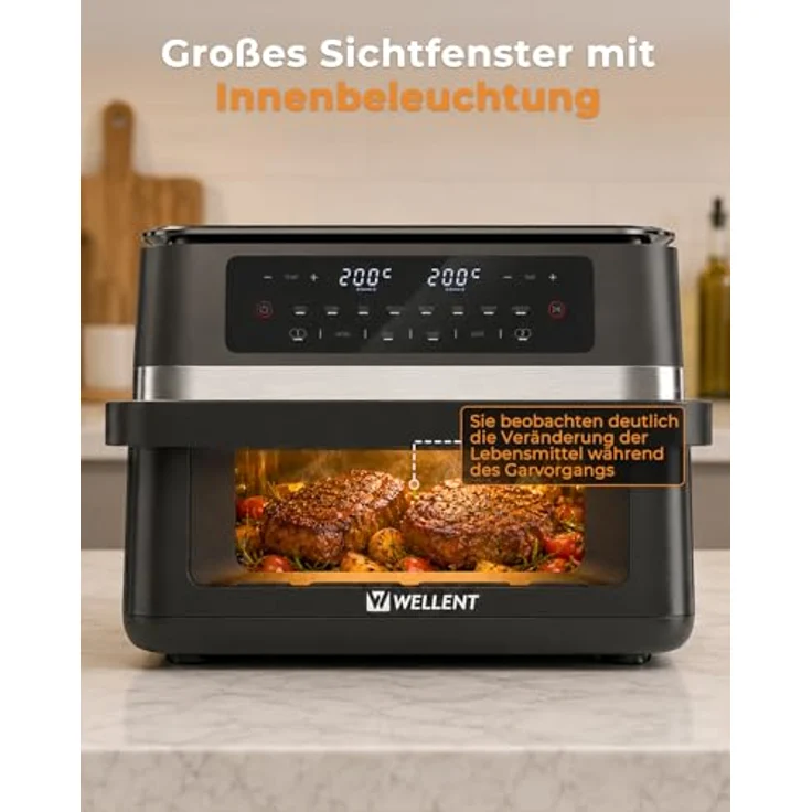 WELLENT 12L Dual Zone Airfryer XXL - 2950W Heißluftfritteuse mit 2 Kammern (6+6L), Sichtfenster, Match & Sync-Funktion, spülmaschinenfest – Bild 4
