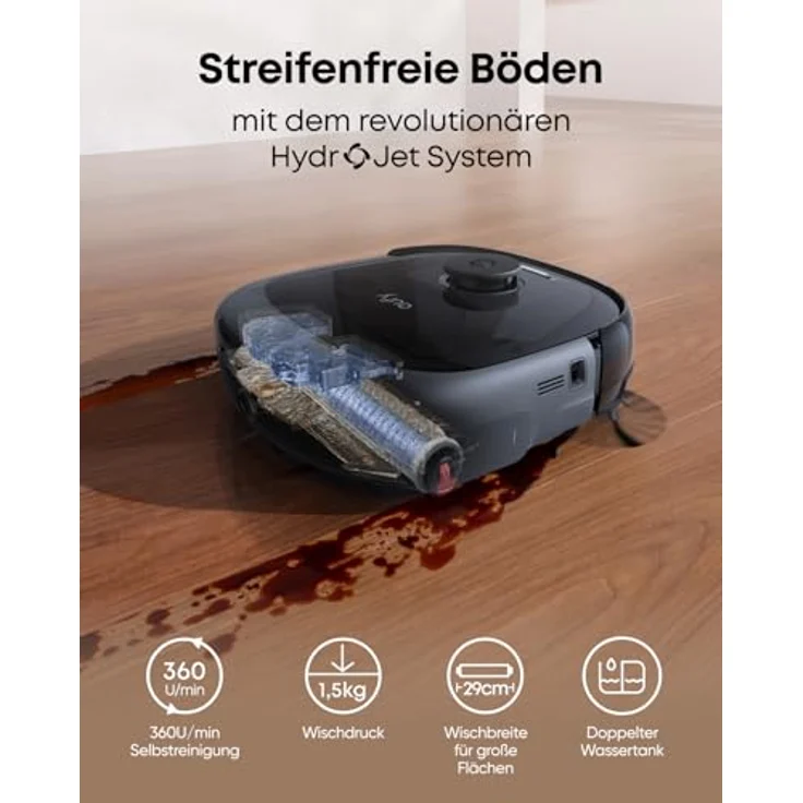 eufy Saugroboter Omni E28 HydroJet, 20000Pa Saugkraft, mit Tiefenreinigung, Wischfunktion, All-in-One-Station, App Control – Bild 4