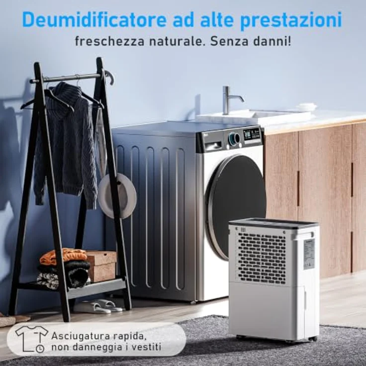 OKYUK Luftentfeuchter 12L, Elektrisch mit Digitaler Luftfeuchtigkeitsanzeige, 32dB Leiser Betrieb, Automatische Abschaltung, für Wohnmobil, Badezimmer, Keller, Weiß – Bild 5