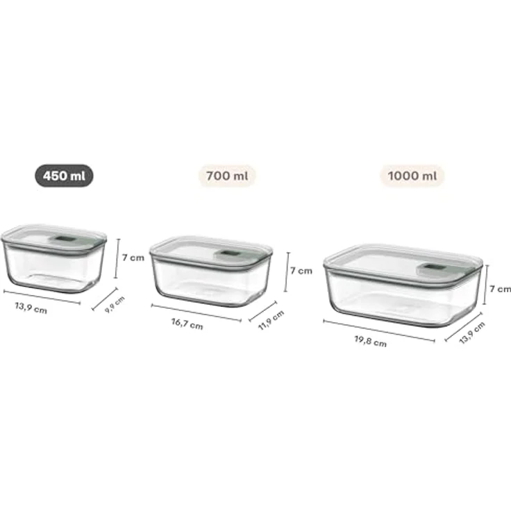 Mepal EasyClip Glasbehälter, luftdichte Meal Prep Box mit Schiebeverschluss, geeignet für Mikrowelle, Ofen und Dampfgarer, 450 ml, Nordic sage – Bild 3