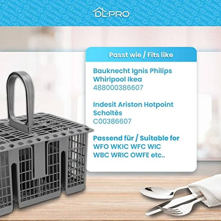 DL-pro Besteckkorb Spülmaschine Universal 20,8x16cm, robustes Design für optimale Besteckreinigung, passend für Whirlpool, Bauknecht, Indesit und Hotpoint – Bild 3