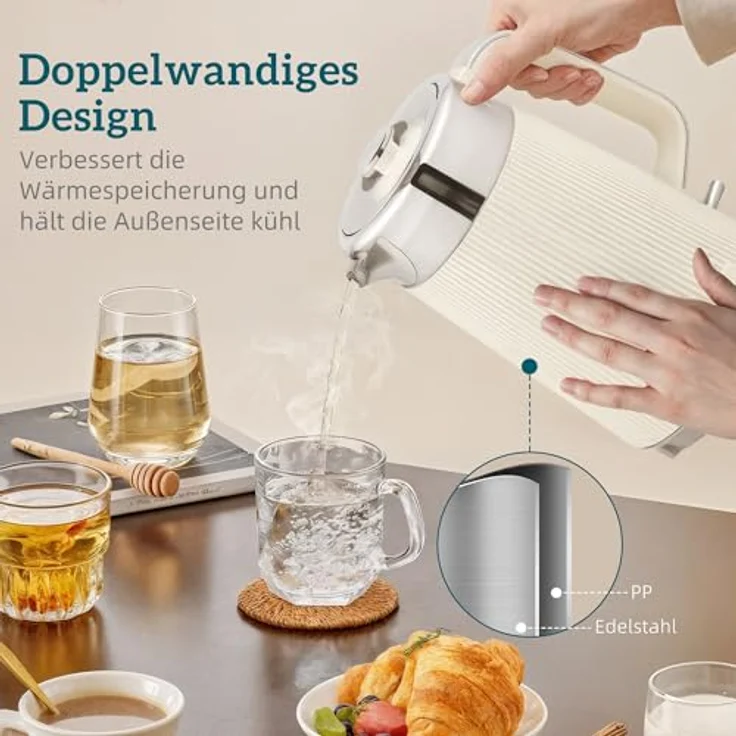 HOMCOM Wasserkocher Toaster Set, 1,7L Wasserkocher mit Thermostat und 4-Scheiben-Toaster in Cremeweiß und Silber, 7 Bräunungsstufen, automatische Abschaltung – Bild 4