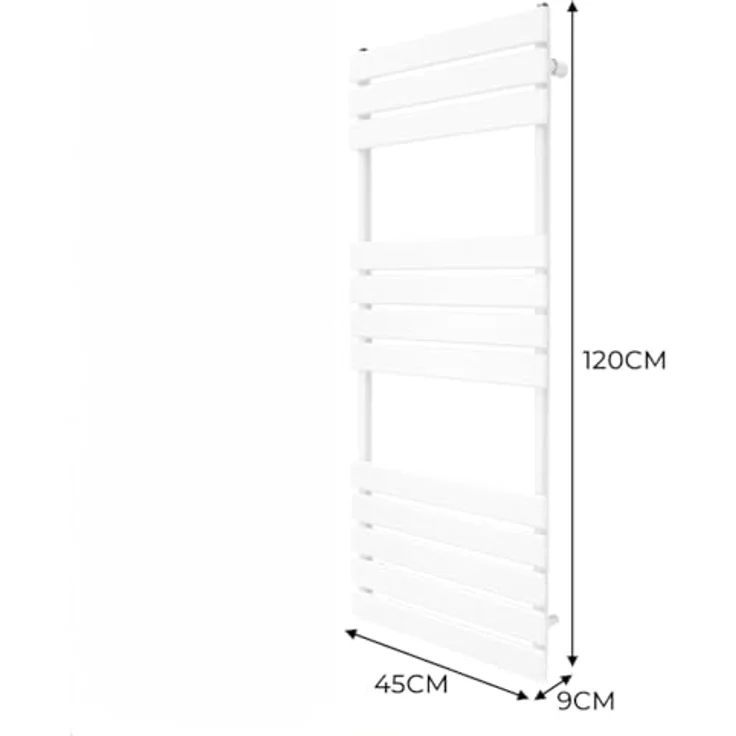 Monster Shop Flacher Handtuchheizkörper 1200mm x 450mm | Glänzend Weiß Kohlenstoffstahl | Hohe Wärmeleistung 1892 BTU, Leiterdesign mit 12 Paneelen | Inkl. Reinigungsbürste, Befestigungsset & Halterungen – Bild 5