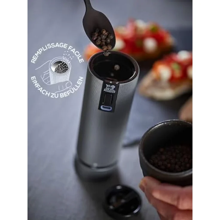 PEUGEOT Duo Pfeffermühle + Salzmühle, elektrisch, wiederaufladbar, Line u'Select Zirlion 15 cm, 6 Mahleinstellungen, Aluminium, inkl. Pfefferkörner + Steinsalz – Bild 5