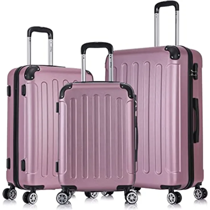 Flexot® F-2045 Koffer, Hartschale (3tlg. Set, Rosa) Zwillingsrollen Bordcase Suitcase Reisekoffer Trolley, elastisch und leicht