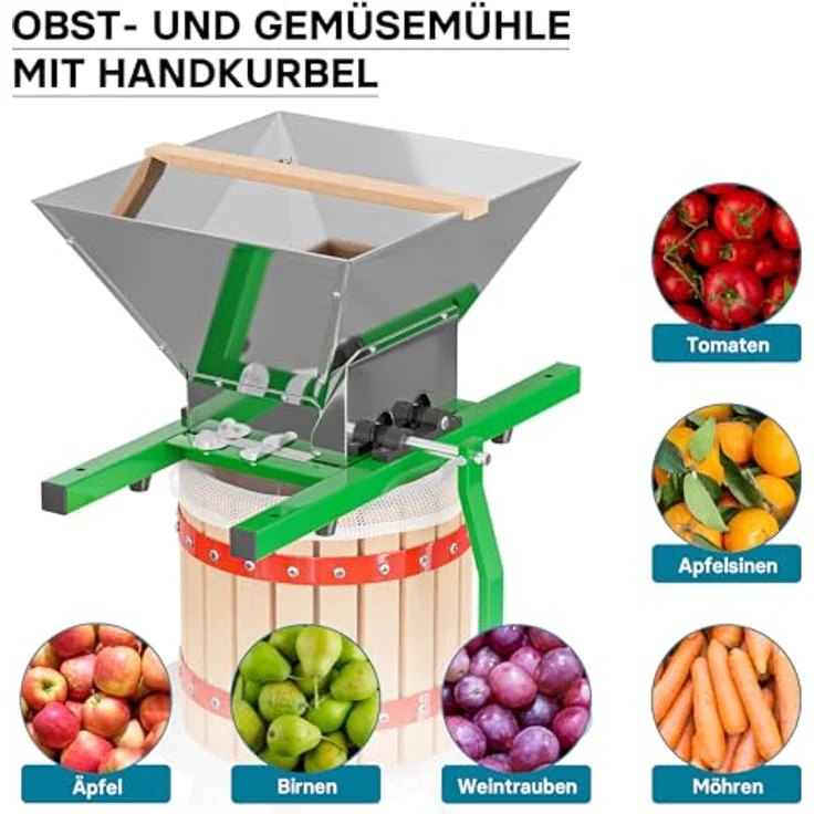 Wiltec Set 12L Obstpresse aus Buchenholz mit 7L Trichter, Presstuch und Obstmühle zur Saft- und Weinherstellung – Bild 6