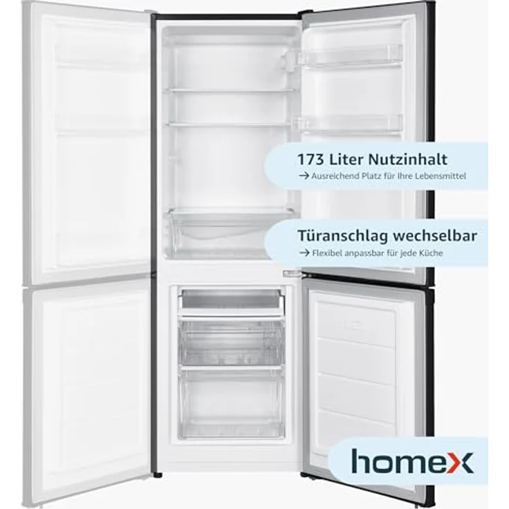 homeX CFS1110-B Kühlschrank mit Gefrierfach, freistehende Kühl-Gefrierkombination mit 173 Litern Nutzinhalt, energieeffizient und leise, schwarz – Bild 9