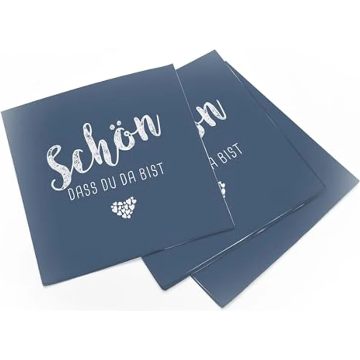 itenga Servietten Schön dass du da bist, 30 x 30 cm, 3-lagig, 40 Stück, dunkelblau für Kommunion, Konfirmation, Hochzeit und Taufe – Bild 3