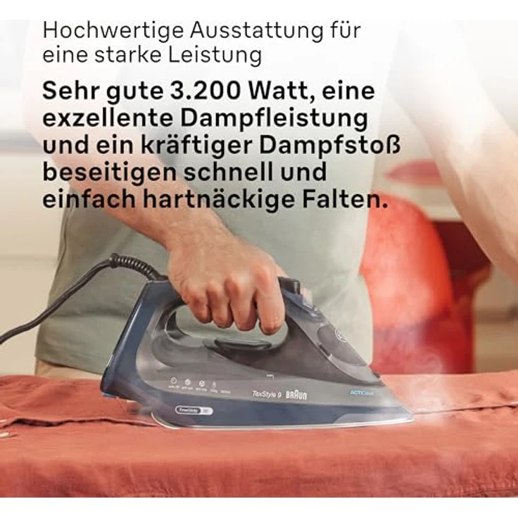 Braun TexStyle 9 SI9682 DB Dampfbügeleisen mit FreeGlide 3D Technologie, Vertikaldampf, Anti-Tropf-Funktion, Selbstreinigungsfunktion, 330 ml Einfüllöffnung, 260 g/min, 3200W, Dunkelblau – Bild 5