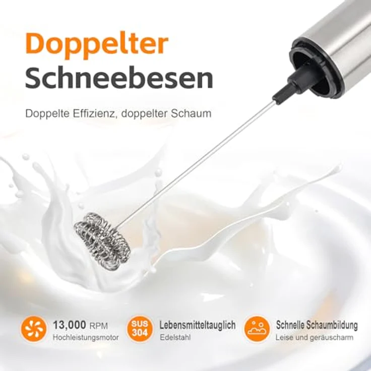 GRIFEMA Milchaufschäumer Elektrisch Aufladbar, Hand Milchmixer mit Edelstahlquirl, USB-C-Ladung, Ergonomischer Griff, Tragbar – Bild 2