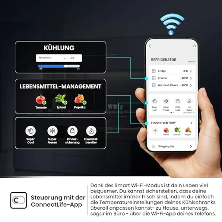 Hisense RQ5P640SYKD French Door Kühl-Gefrier-Kombination, 390 l Kühlvolumen, 250 l Gefriervolumen, schwarz, mit LED-Innenbeleuchtung und Schnellgefrier-Funktion – Bild 9