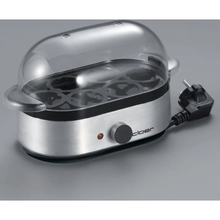 Cloer 6099 Eierkocher mit akustischer Fertigmeldung - 400 W - für 6 Eier - Einsätze für pochierte Eier - antihaftbeschichtete Heizplatte - Aluminiumgehäuse – Bild 3