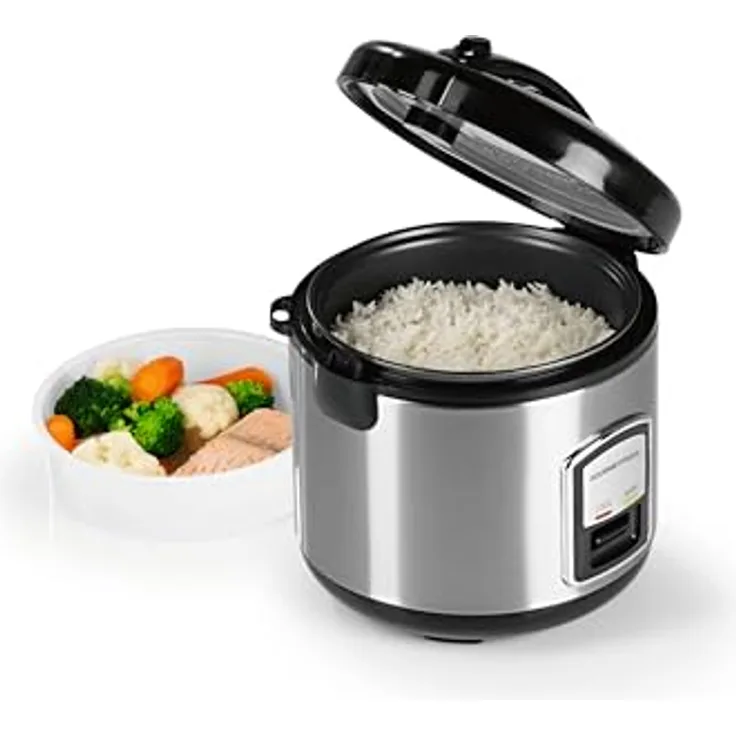 GOURMETmaxx Kompakt-Reiskocher & Dampfgarer, 1L, inkl. Dampfeinsatz, Gartopf, Reislöffel & Messbecher, Warmhaltefunktion, ideal für kleine Familien & Singles, spülmaschinengeeignet