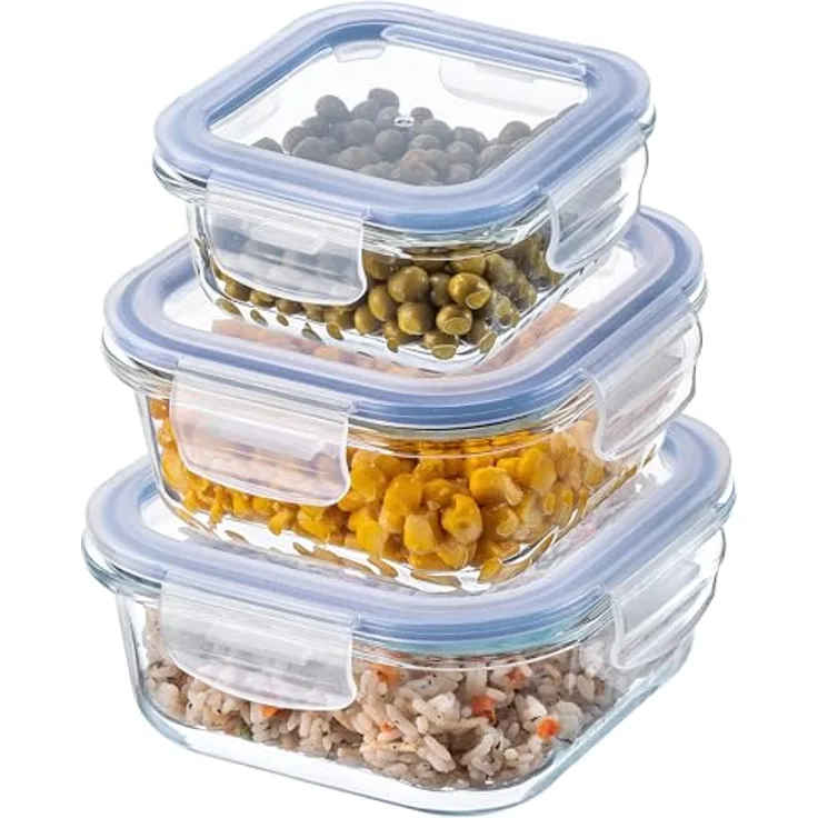 KADAX Glasbehälter Set, 3 Stück 320/520/800 ml, luftdicht, spülmaschinen- und mikrowellengeeignet, aus Borosilikatglas