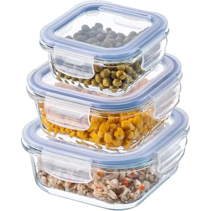 KADAX Glasbehälter Set, 3 Stück 320/520/800 ml, luftdicht, spülmaschinen- und mikrowellengeeignet, aus Borosilikatglas – Bild 1