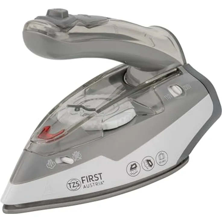 TZS First Austria Reisebügeleisen TZS-1018, kompaktes Mini Bügeleisen mit klappbarem Griff, 750g, Spannungswähler 110/220 Volt, vertikales Dampfbügeleisen mit Keramiksohle