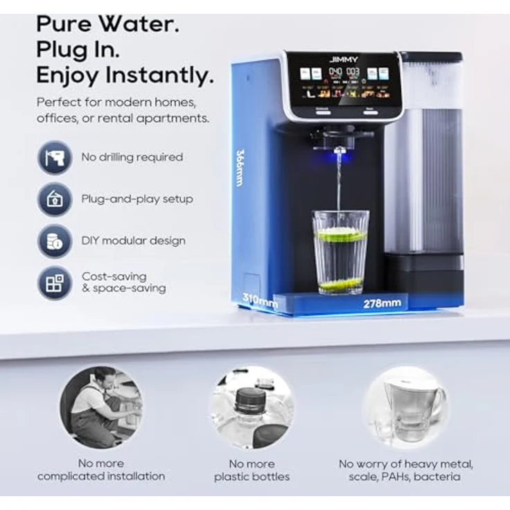 JIMMY Matrix M9 Pro, RO-Wasserfilter Umkehrosmose Tischgerät mit 3s Heißwasser, AquaLink, UV-C und PFAS Schutz, weiß – Bild 4