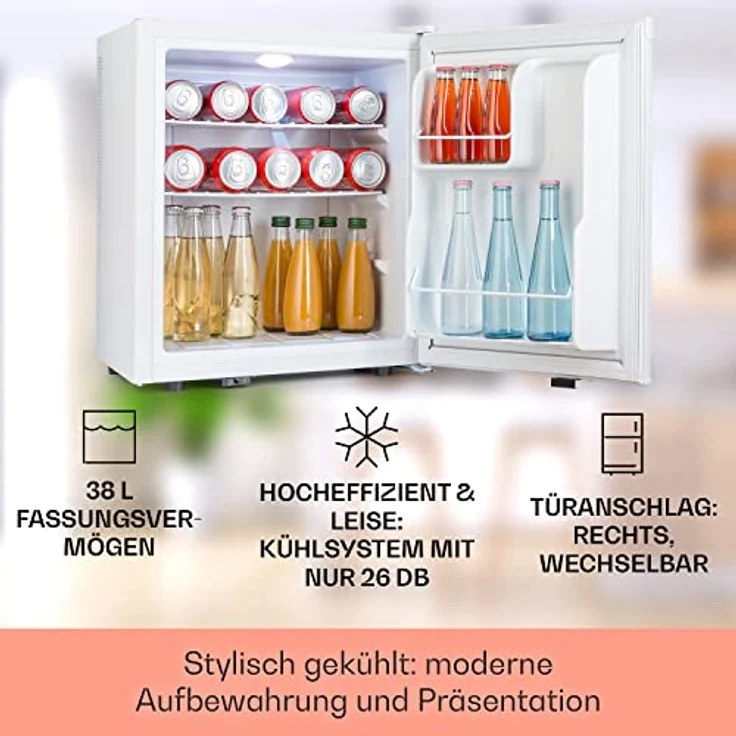 Klarstein Mini Kühlschrank für Zimmer, Mini-Kühlschrank für Getränke, Snacks & Kosmetik, 38L, Leise & Energiesparend – Bild 2