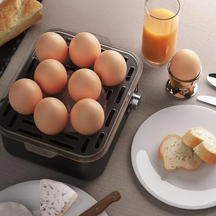 Arendo Eierkocher Edelstahl für 1 bis 8 Eier - Egg Cooker - 500 W ? Kontroll Leuchte ? Drehregler für drei Härtegrade - spülmaschinengeeignet | Cool Grey – Bild 6