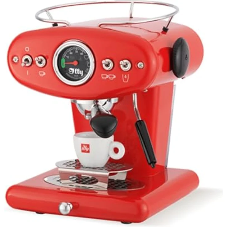 Illy X1 Anniversary, Siebträgermaschine für gemahlenen Kaffee und E.S.E.-Pads, Edelstahl mit rotem Gehäuse, 1 Liter Wassertank, integrierter Milchaufschäumer – Bild 2