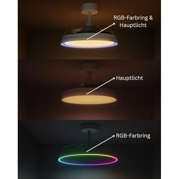 MeLiTec Deckenleuchte DV07, Deckenventilator mit RGB-LED-Beleuchtung, leise, dimmbar, Timer- und Nachtlichtfunktion, weiß, Fernbedienung – Bild 5