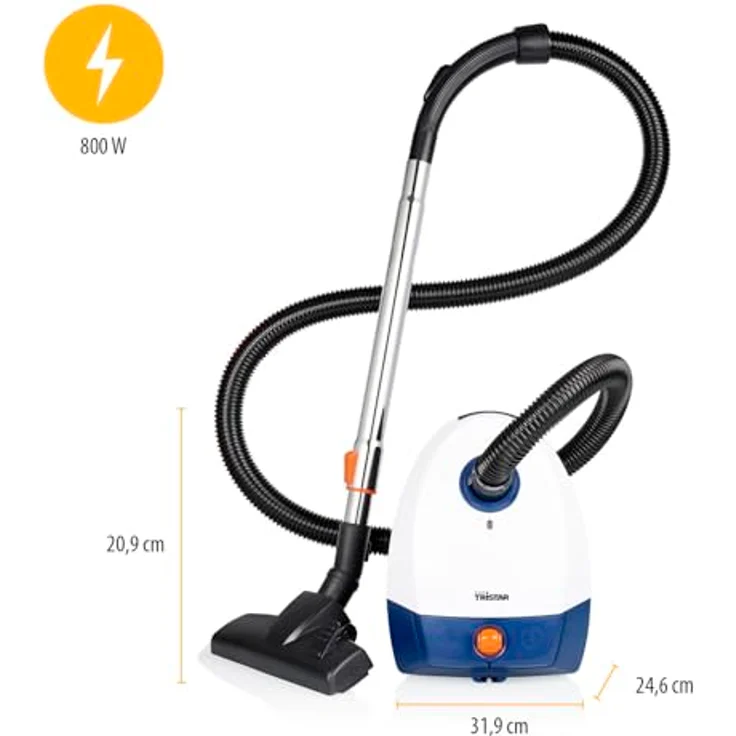 Tristar SZ-2320 Beutelstaubsauger, 1,5 L, 800 W, automatischer Kabeleinzug, Teleskoprohr, Multibürste, 5 m Reichweite – Bild 2